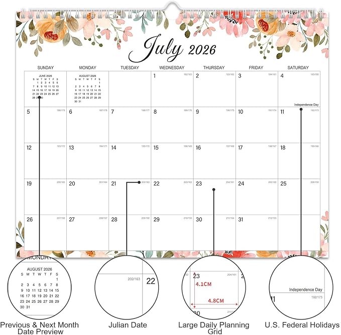 Comix 2026-2027 Wall Calendar, 18 Months Jul 2026 - Dec 2027 Monthly Planner, 120 GSM Thick Paper Lined Blocks, Hanging Calendar for Home Office Classroom, 14 x 11 Inch