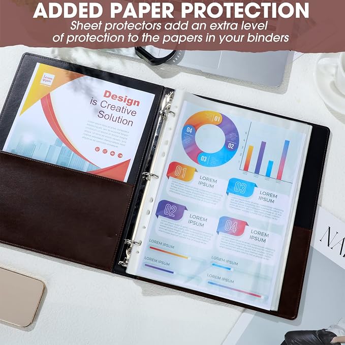 Yexiya 4 Pcs Vintage Hardback 3 Ring Binder Planner Portfolio Leather Round Ring Binder Organizer Holds 200 Sheets with 2 Inner Pockets, 13 x 10 Inch(1 Inch,Black, Brown)