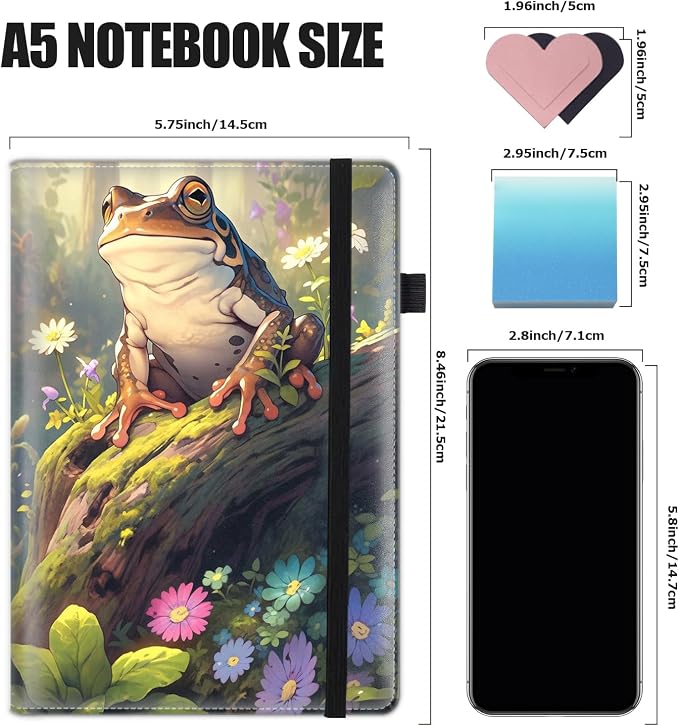 Hardcover Executive Notebooks, A5 PU Leather Lined Journal Notebook, 200 Pages Thick Paper Subject Notebooks for School,Work,Home Writing Business Notebook, Diary Book ， Frog
