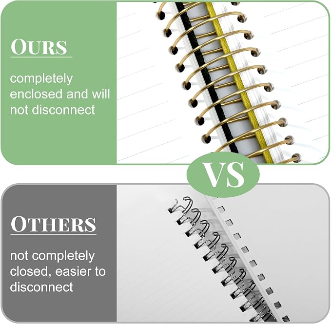 Spiral Notebook Wide Ruled Leather Journal for Women, 300 Pages, 7X10,Green | Large Notebooks for School Office, Note Taking Notebooks for Writing Lined Notebook with Tabs Pockets Pen Holder