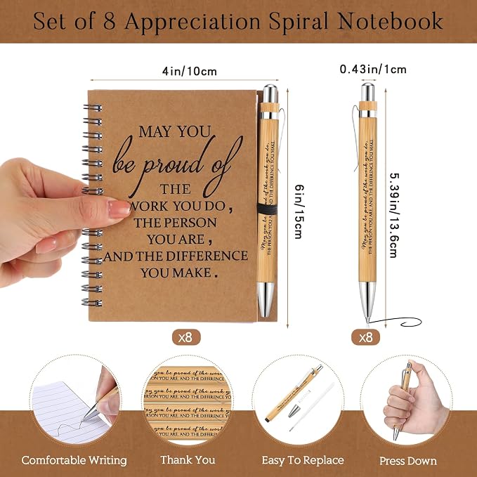 Honoson 8 Sets Back to School Gifts Bulk Employee Appreciation Notebooks with Ballpoint Pens Mini Spiral Inspiration Journals Thank You Gifts for Group Coworker Staff