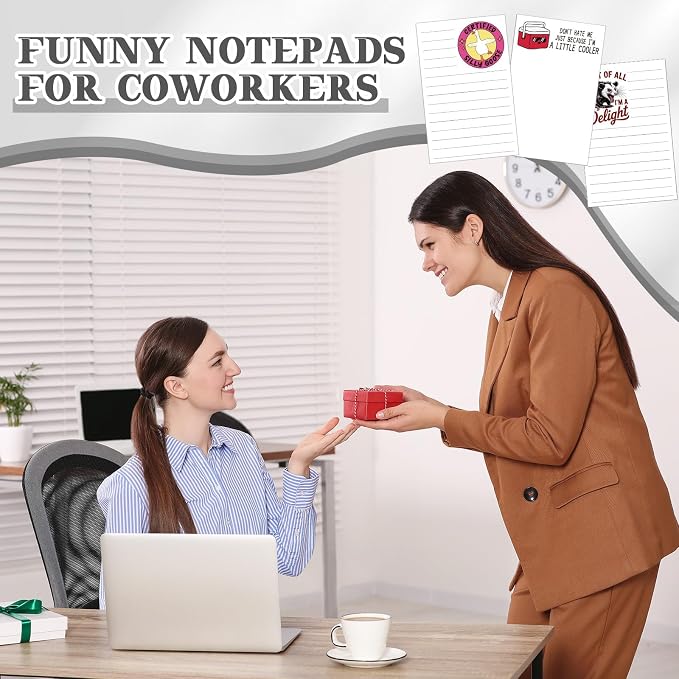 12 Pack Funny Notepads, 5x3 Inches Sarcastic Note Pads Memo Fun Office Gifts for Coworkers Work Women Men Employee Teacher Boss Desk Accessories Gifts(Funny,White)