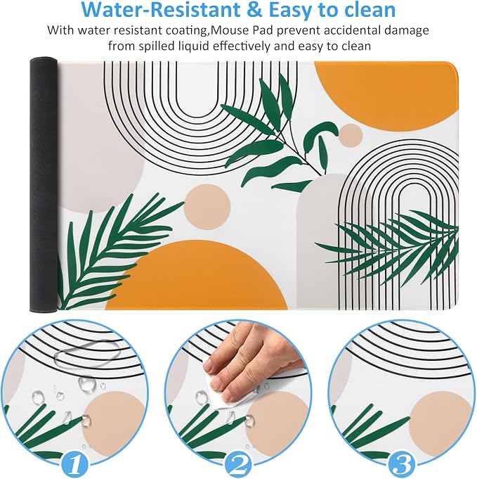 iCasso Extended Gaming Mouse Pad (35.4x15.7 in), Large 3mm Non-Slip Rubber Base Mousepad with Stitched Edges, Waterproof Keyboard Mouse Mat Desk Pad for Work, Game, Office, Home-Elm Leaf