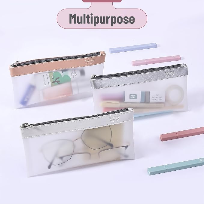 Mr. Pen- Clear Pencil Pouch, 8.50"x4.25", 3 Pack, Durable TPU Material | Medium Water-Resistant Pencil Bags with Smooth Zipper, Multipurpose Clear Pouch for Stationery, School, Office