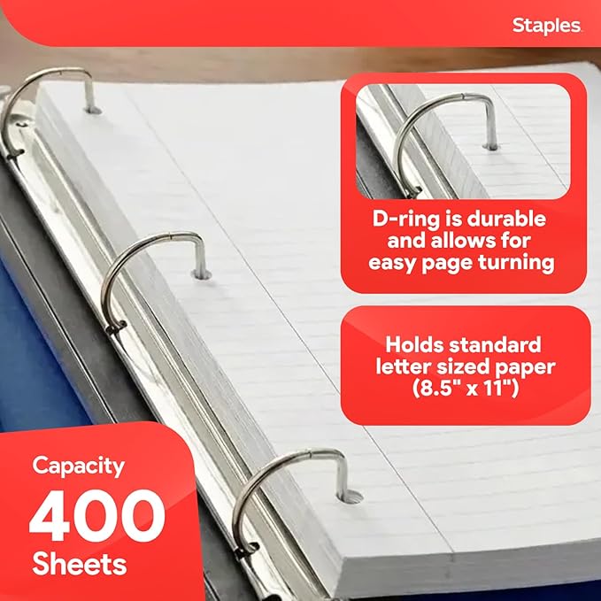 Staples Better View 1.5-Inch D-Ring Binder, Blue – Durable 3-Ring Binder with Clear Overlay for School & Office