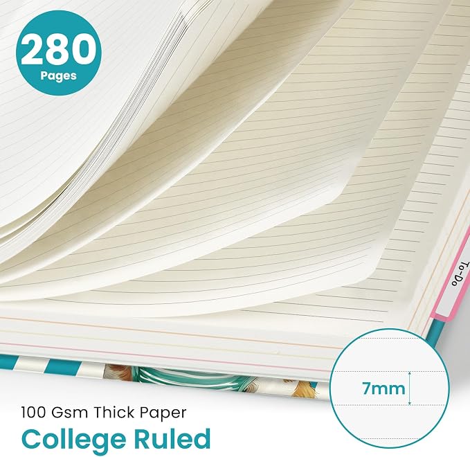 Large Lined Spiral Journal for Women Cute Hardcover 5 Subject Notebook for Work 8.5" x 11" with Removable Dividers & Tabs, College Ruled, 280 Pages Aesthetic Journal for Work, School & Note Taking, Sunny Barker