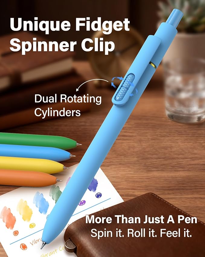 inkipen Blue Ink Pens, 8 Pcs 0.5mm Fine Point Retractable Smooth Fidget Pens, Quick Drying Colorful Writing Pens for Journaling School Office Supplies, Dopamine Colors