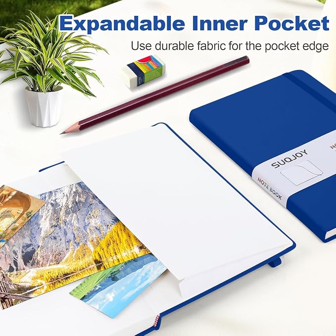 SUQJOY Lined Journal Notebooks, 6 Pack 160 Pages, 5.5x 8.2-Inch Journals for Women Men, Hardcover Notebook with 100 gsm Thick Paper, A5 Size College Ruled Notebook for Writing/Travel/Work (Blue-6 Pack)