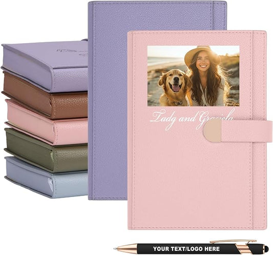 A5 ENOMY Personalized Notebook Set with 10PC Pens Custom Journal with Pocket Lined Custom Notebook for Writing Men Women Ideal Mom Sister Gift, Pink