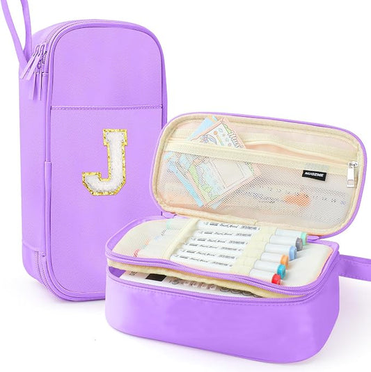 Cute Large Pencil Case Pouch,Personalized Initial Pencil Bag for Girls Boy | Multiple Pockets With Smooth Dual-Zipper, Big Capacity Aesthetic Pen Case Bag For Kids College Art School Gift
