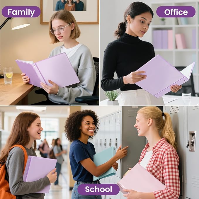SUNEE 3 Ring Binders 2 Inch 4 Pack, Clear View Binder Three Ring PVC-Free (Fit 8.5x11 Inches) for School or Office Supplies, Purple