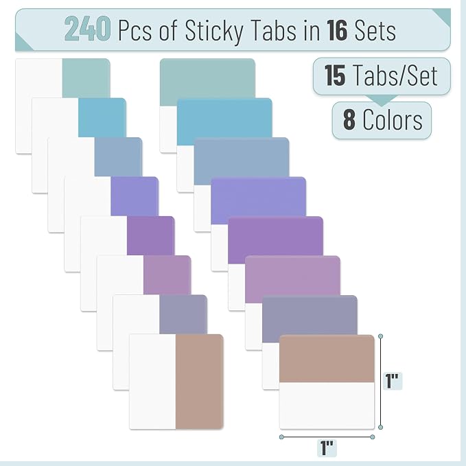 Mr. Pen- Sticky Index Tabs, 240 Pcs, Pastel Sticky Tabs for Notebooks | Page Markers, Page Tabs for Binders, Page Tabs Sticky Tabs for Books, Notebook Tabs, Book Sticky Tabs for Notebooks