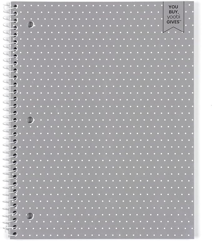 Yoobi College Ruled Spiral Notebook Set – 6-Pack of 2 Subject Notebooks, Pink, Gray & Marble Designs for Kids & Tweens – 150 Perforated 3-Hole Punched Sheets Each – 10.5” x 8”
