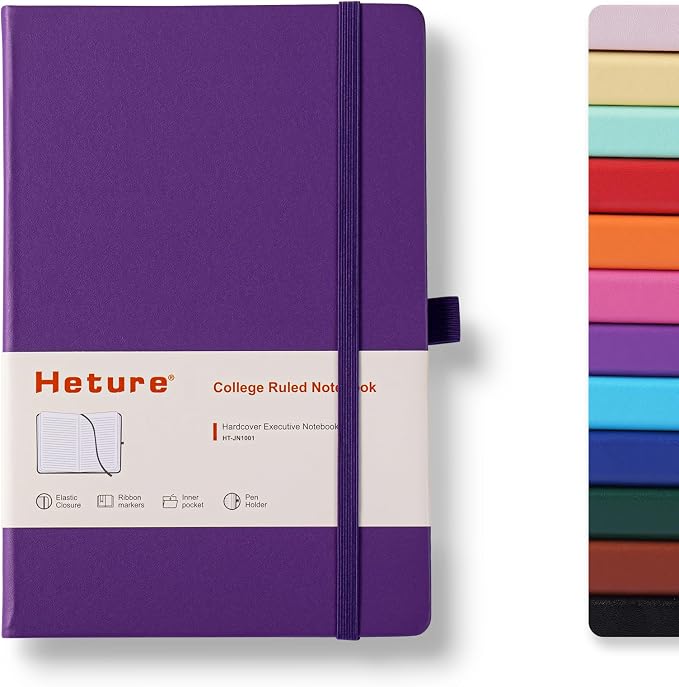 Heture Hardcover Journal Notebooks, A5 Lined Notebook for Writing and Work, 160 Pages 100 GSM Thick Paper, Ruled Notebooks Bulk with Elastic Closure, Hardcover Notebook for Work, School, Travel, Note Taking (Lavender Purple, 1 Pack)