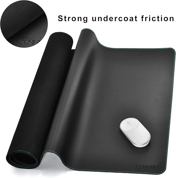 CENNBIE Leather Desk mat Protecter 47.2X19.6in Super Large(Black) | Premium stitched edges resist wear. Easy to clean. Protects desk from spills, stains ,scratches. Smooth glide. Office & home.