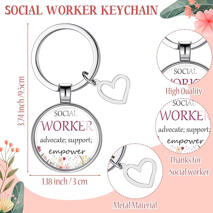 Watersay 5 Pcs Social Worker Appreciation Gifts, Cosmetic Bag, Canvas Bag, Coil Notebook, Ballpoint Pen and Keychain for Women Office School Graduation Advocate Coworker Christmas Anniversaries Gift