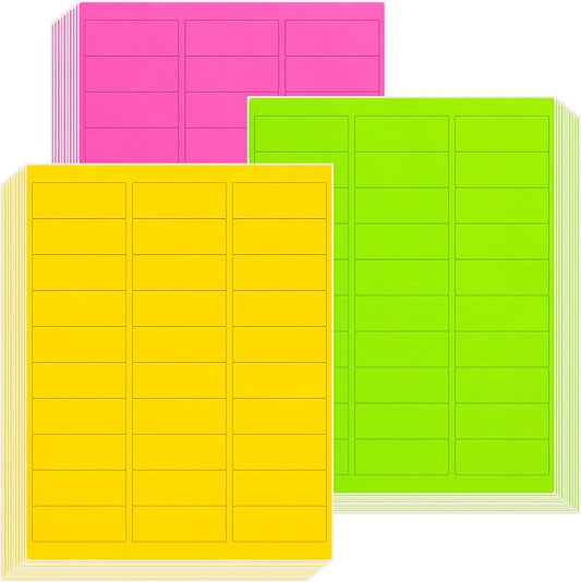 L LIKED 900 Assorted Fluorescent Neon Address Labels, 1" X 2-5/8" Bright Fluorescent Paper Labels for Shipping Envelopes & Small Packages - Green, Yellow, Pink - 30 Sheets