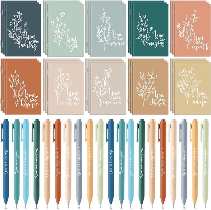 Affrolling 60 Pcs Inspirational Notebooks Bulk Motivational Mini Notepads with Pen Aesthetic Back to School Gift for Students Teacher Nurse Employee Coworker Office Classroom Rewards (Bright Colors)