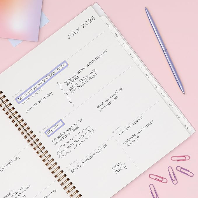 Blue Sky 2026-2027 Weekly & Monthly Academic Planner, 8.5"x11", Color Smoke | July 2026 - June 2027, Flexible Cover, Wirebound, Laminated Tabs, Storage Pocket, Stickers, Ashley G