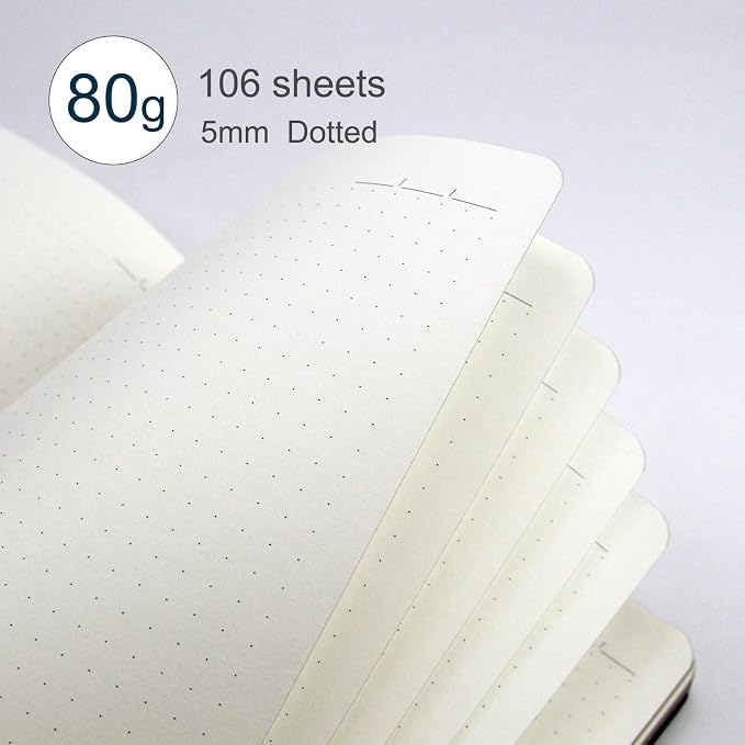 Hardcover Leather Journal Notebook A5 Dotted 212 Pages 5x8.25 Inches Gold Edged Pages with Strap Closure Travel Work School Writing Journaling Notebooks for Women Men Gift Box Packaging Black