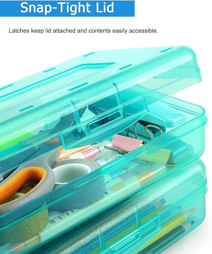 Tamaki 1 Pack Plastic Pencil Box Large Capacity, Light Green | Clear Boxes with Snap-tight Lid Stackable Design and Stylish Office Supplies Storage Organizer
