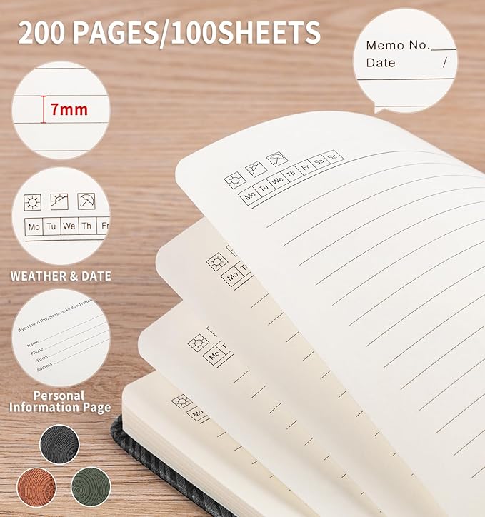 A5 Lined Journal Notebook for Women Men, Tree Ring Leather Journals for Writing, 200 Pages Thick Paper, Daily Journal Notebook for Work, School, Note Taking, Business, Travel, College Ruled