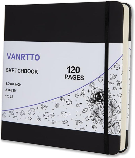 Vanrtto Hardcover Square Sketch Book, Mixed Media Sketchbook 8x8 Inch | Hardcover Square Sketchbook 120lb/200GSM Sketchbook Drawing Paper for Watercolor Mixed Media, 60 Sheets/120 Pages Sketch Pad