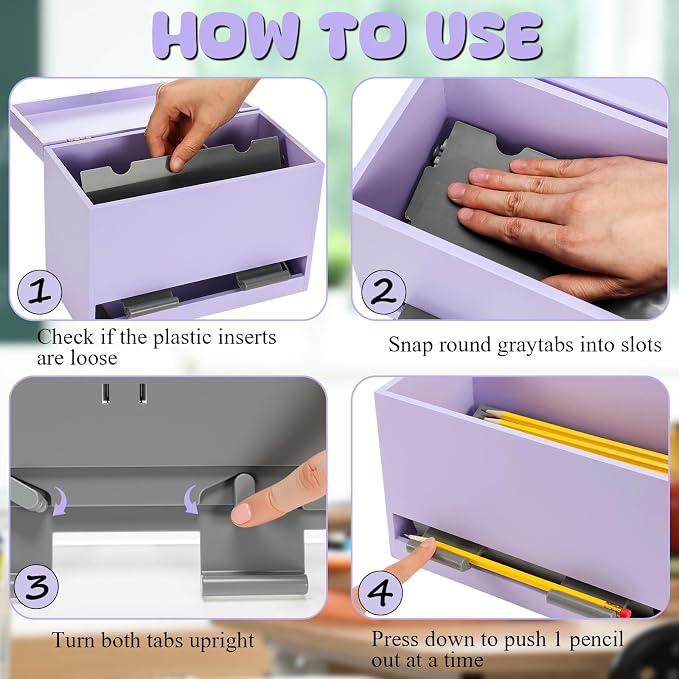 Yalikop 1 Pc Wooden Pencil Dispenser for Classroom Pastel Wood Pencils Holder for up to 200 Pencils Reusable Straw Dispenser for Home Office Teachers Supplies Storage (Classic,Purple)