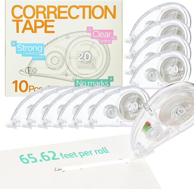 White Correction Tape, 10 Pack 65.62ft Strong Covering Instant Fixc | 0.197 inch wide, smooth writing & copy-proof no marks. Bulk value pack, ideal for school, office and daily paperwork use.