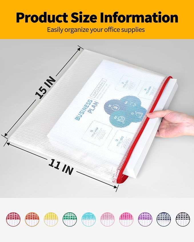 SUNEE Mesh Zipper Pouch 11x15 in (10 Colors, 30 Packs), Large Mesh Zipper Pouch Bags for School Office Supplies, Puzzles & Games, Travel Accessories