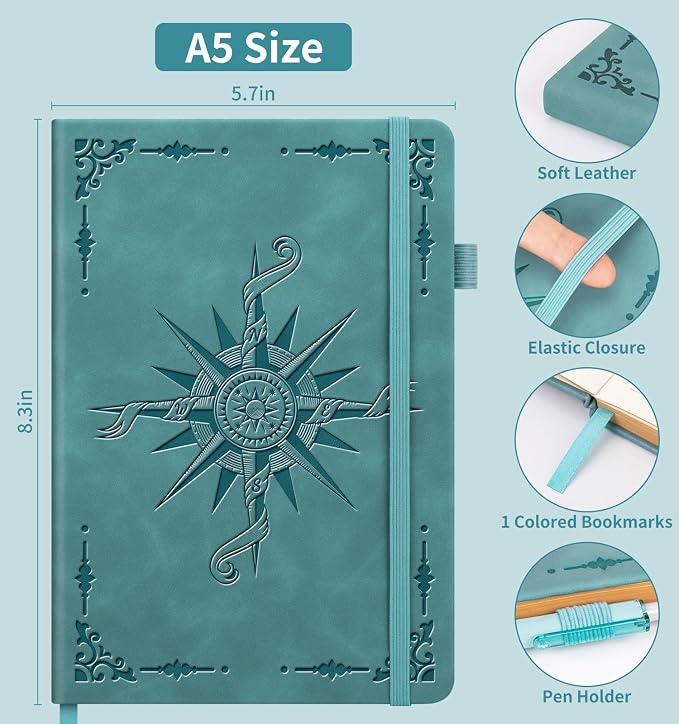 Lined Journal Notebook for Women Men, A5 Hardcover Leather Journals for Writing, 200 Pages Thick Paper, Daily Journal Notebook for Work, School, Note Taking, Business, Travel, College Ruled