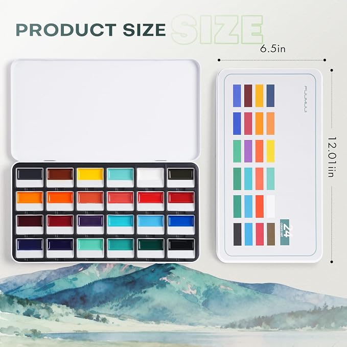 Fuumuui 24 Opaque Semi-Solid Watercolor Paint Set, Vivid Bright Professional Art Supplies with Strong Pigments & Coverage, for Artists Beginner Painters Amateur Hobbyists Painting