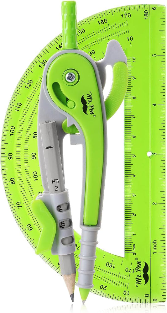 Mr. Pen- Geometry Compass and Protractor Set, 6 Inch Compass | 6 Inch Protractor, Drawing Tool for School, Clear Plastic, Easy Grip, Precision Design for Math, Art, Drafting, Architecture