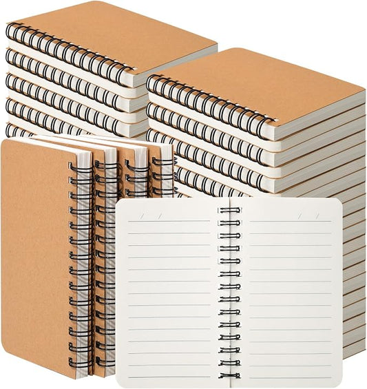 miikoul 120 Pack Spiral Memo Pads 3x5 Inch Small Pocket Notebooks with Double Twin-Wire Binding 60 Sheets/120 Pages Khaki Kraft Cover Mini Journal Notepads Ruled for Note Taking School Office Supplies
