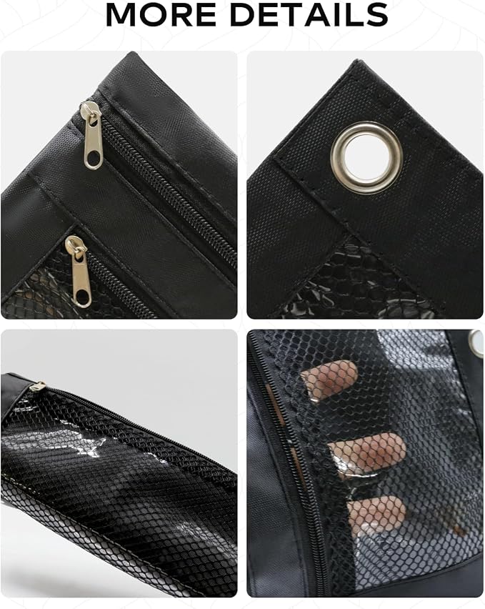 3 Ring Binder Pencil Pouch - Oxford Fabric Pencil Case with 2 Zippered Pockets, Clear Mesh Window Pencil Bag, B5 Size for Office & Travel Supplies (Black)