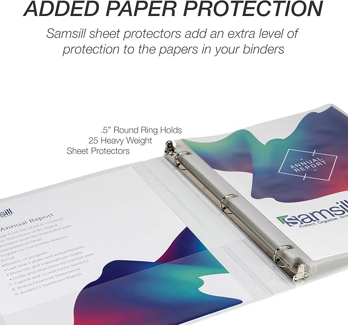 Samsill 24 Pack Durable 0.5 Inch 3 Ring Binders, Round Ring, Clear View Cover for Presentations, White