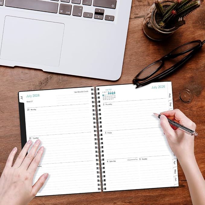 2026-2027 Planner - Planner 2026-2027 from July 2026 - June 2027, Weekly & Monthly Planner Spiral Bound with 12 Monthly Tabs, Inner Pocket, 6.4" x 8.5", Black-E