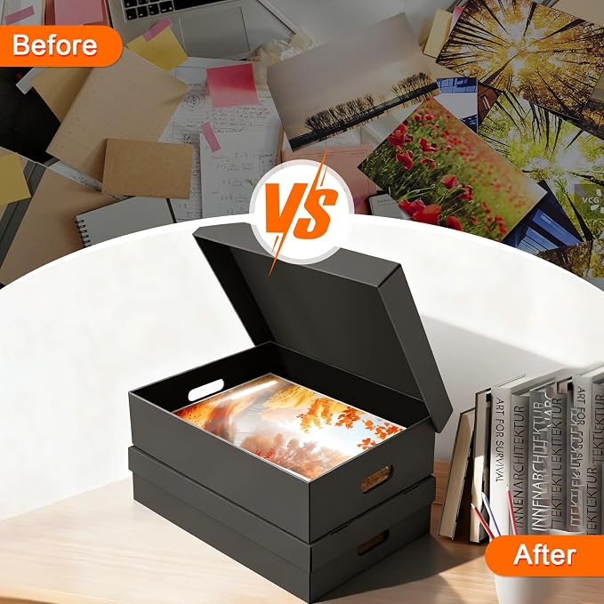 AOBOPLE 2 Pack Photo Storage Box,16" x 12" x 4" Keepsake Box with Handle Holes,Protective Storage Box for Photos Pictures Documents Artwork DIY and Souvenir,Home and Office Organizer