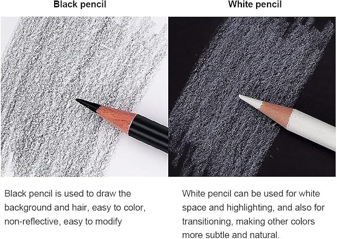 SIQITECHNO 12Pcs Black and White Based Colored Pencils Wooden Oil Color Pencils Premier Soft Core Colored Pencil for Drawing Sketching Shading