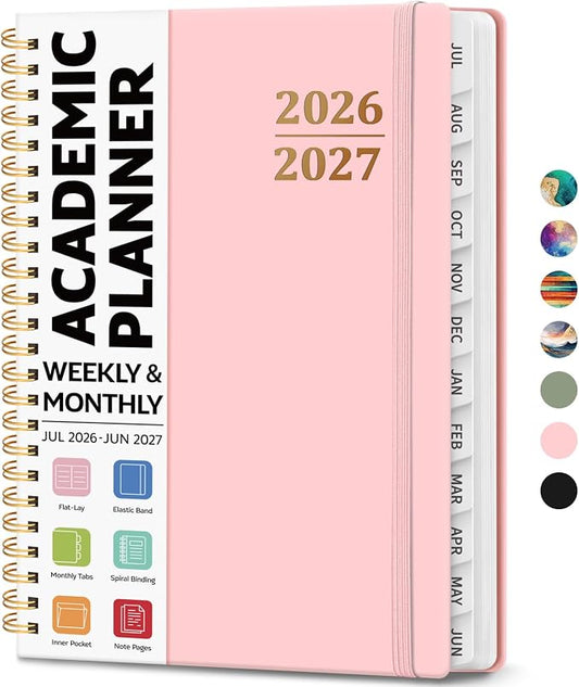 8.5" x 11" Academic Planner 2026-2027, Weekly & Monthly Calendar Planner Book, July 2026 – June 2027, Large Hardcover Organizer with Tabs, Perfect for Teachers, Students, Women & Men – A4, Pink