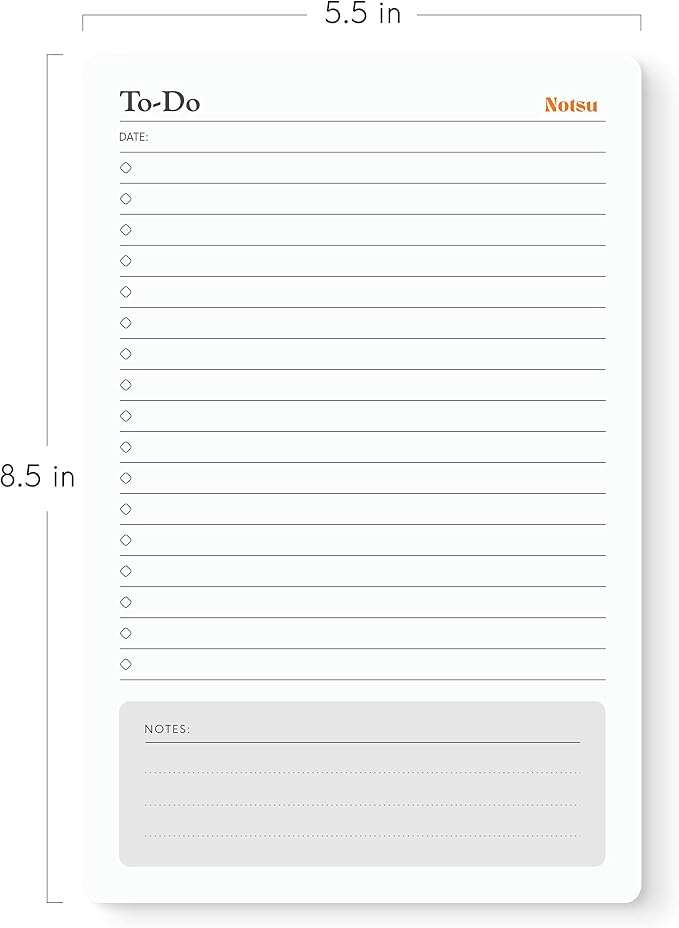 Notsu To Do List Notepad 2pk | Premium Thick Paper 120g | Daily Desk To Do List Pad | 50 Sheets, 5.5” x 8.5”