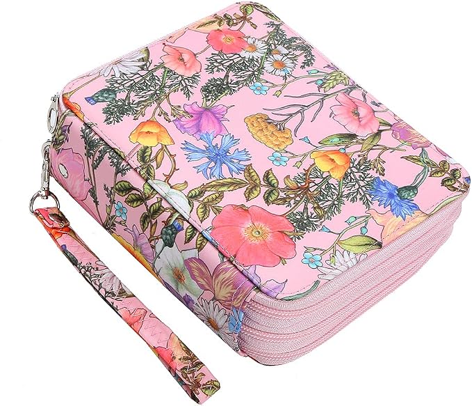 Portable Colored Printing Pattern Morning Glory and Daisy Pencil Case 72 Slots Pencil Bag Organizer with Zipper for Watercolor Pens or Markers, Pencil Case Organizer for Artist