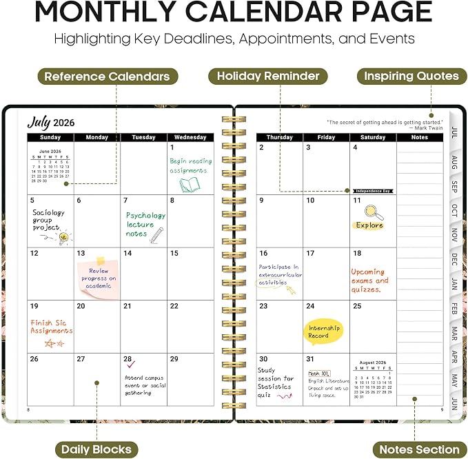 Planner 2026-2027, Academic Year Monthly and Weekly Calendar Planner, Jul 2026 - Jun 2027, Hardcover Teacher Student Planning Agenda book with Tabs, Perfect for School Office Supplies, 8.5" x 11" - Wildwood Fox