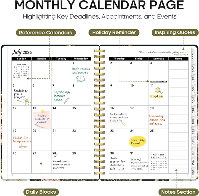 Planner 2026-2027, Academic Year Monthly and Weekly Calendar Planner, Jul 2026 - Jun 2027, Hardcover Teacher Student Planning Agenda book with Tabs, Perfect for School Office Supplies, 6.3" x 8.5" - Wildwood Fox