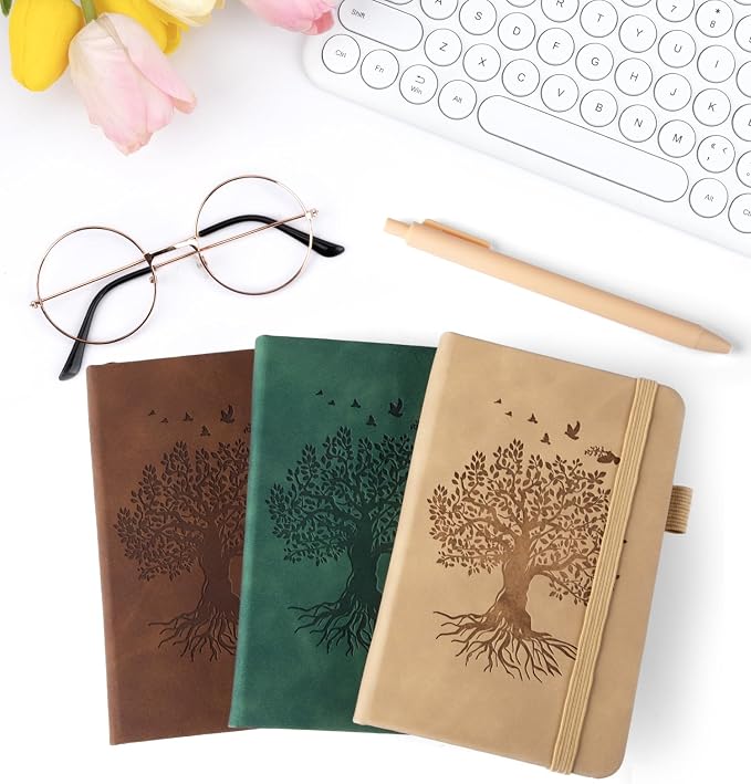 3 Pack Pocket Journaling Notebooks, A6 Small Notebook For Note Taking Journaling Notebooks Journals For Writing Mini Note Pads With Pen Holder 120 Pages 100 GSM Thick Paper(Nude, Brown, Forest Green)