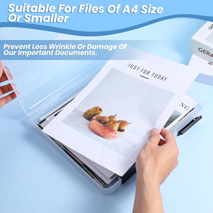 Lemecima 6 Pcs Clear A4 File Box Document Plastic Storage Box Paper Plastic Case Board Game Storage Containers Magazine Protector File Holder with Buckle (Black,12.4 x 9.84 x 1.18 Inches)