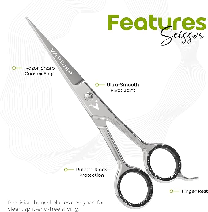 6.5” Hair Cutting Scissors – Professional Stainless Steel Barber Shears with Micro-Serrated Blades, No-Slip Precision Cut – Gift-Boxed with Leather Pouch for Salon & Home (Matter Silver)