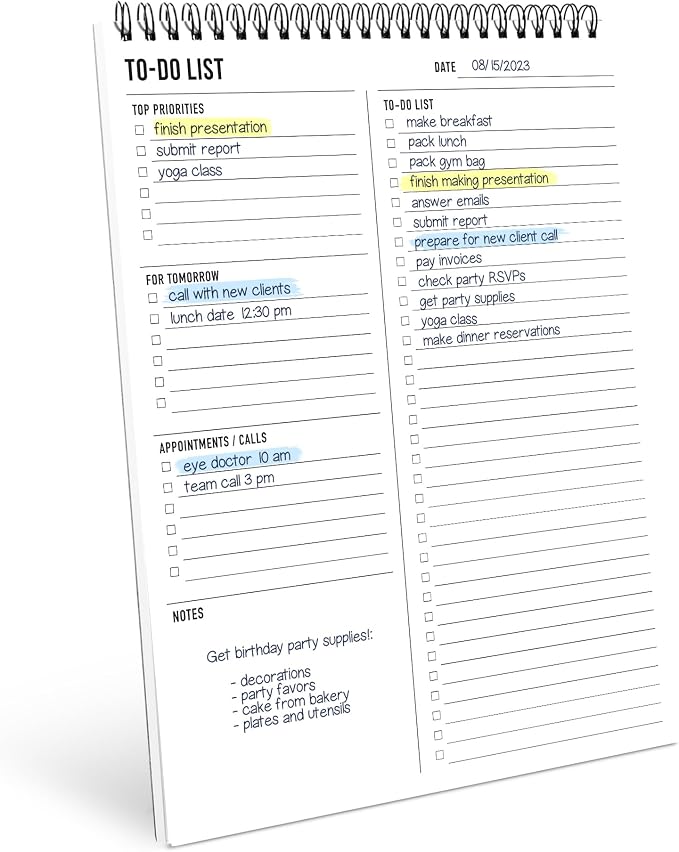 To Do List Notepad 8.5x11" - Large Size, 52 Sheets - Daily Planner Notebook | with Multiple Functional Sections - Spiral Bound Task Checklist Organizer Agenda Pad for Work, Note & Todo List Organization