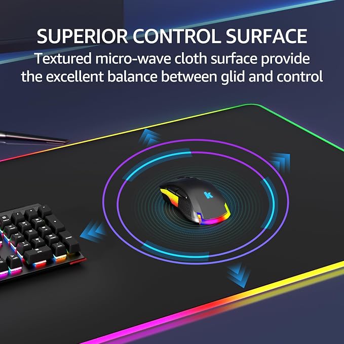 KTRIO RGB Large Gaming Mouse Pad, 35.4 x 15.7 in, RGB Black, XXXL | Smooth Micro-Weave Surface, RGB Lighting Design, Non-Slip Rubber Base, Durable Stitched Edges, Office & Home Use