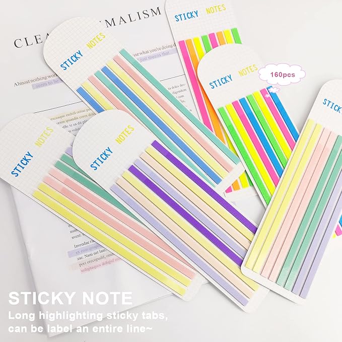 Potanro 960Pcs Highlighter Tape Translucent Sticky Long Tabs, | 6 Sheet Clear Sticky Notes Tabs, Highlighting Strips Index Tab for Annotating Books Bible Study Supplies,Teachers